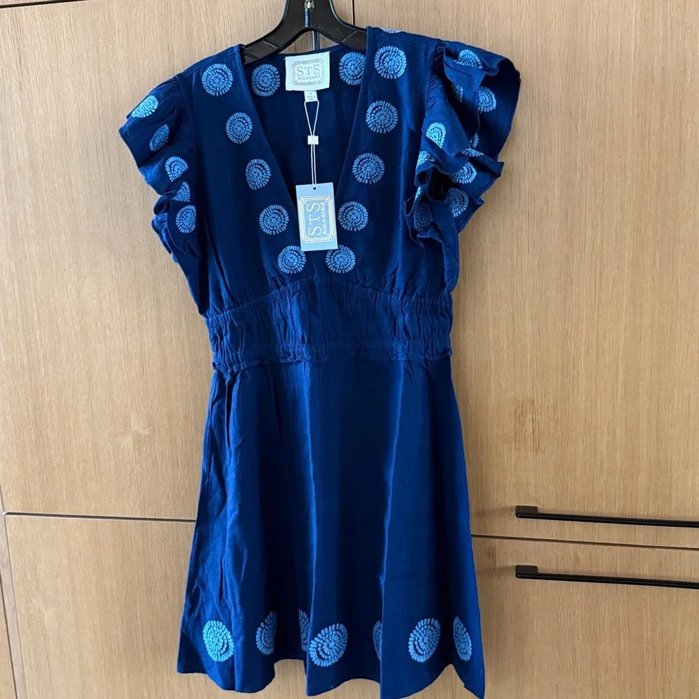 Sail to Sable V-Neck Flutter Sleeve Mini Dress in navy blue Color Size Small - Picture 6 of 7